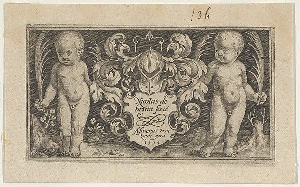 Nicolaes de Bruyn:Title Page from Two Genii with Animals 159-16x12"(A3) Poster