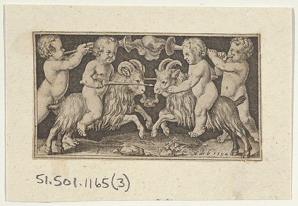 Nicolaes de Bruyn:Two Genii Riding Rams 1594-16x12"(A3) Poster