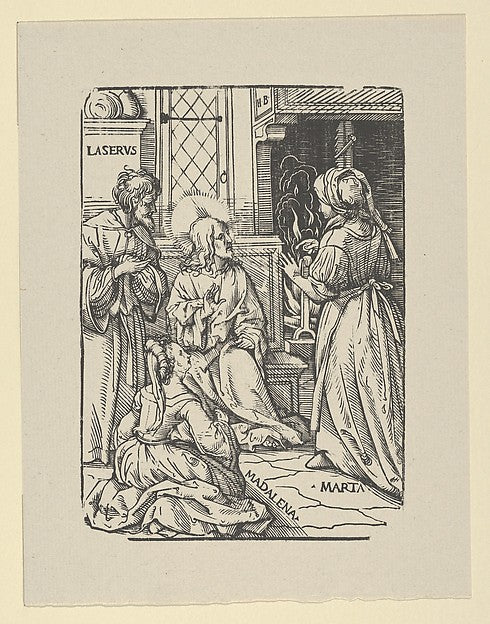 Hans Burgkmair:Christ in the House of Lazarus Martha and Mar-16x12"(A3) Poster