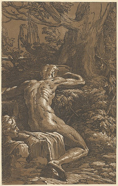 Narcissus  1527–30-Antonio da Trento,After Parmigianino ,  Poster Print Wall Art