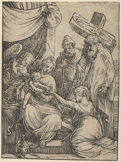 Andrea Schiavone  c1510?–1563 Venice) - The marriage of Saint , Poster Print Wall Art