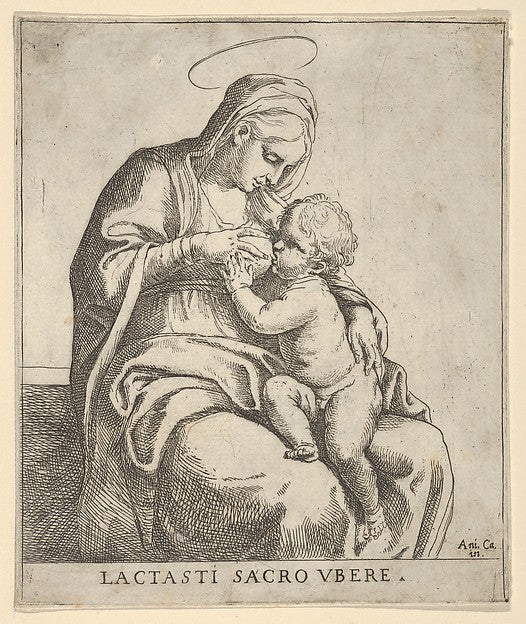 The Virgin nursing the infant Christ c1590–1610-Attributed to ,  Poster Print Wall Art