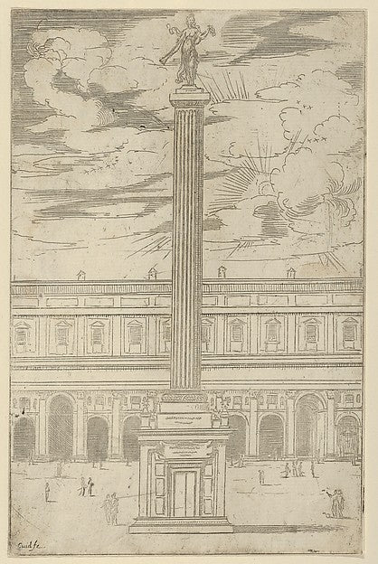 Triumphal column with female figure of Fame holding a trumpet ,  Poster Print