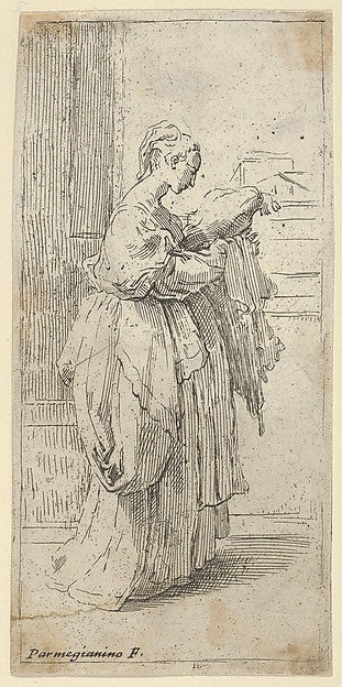 Girl carrying a cushion  seen in profile facing right 1590–169,  Poster Print Wall Art