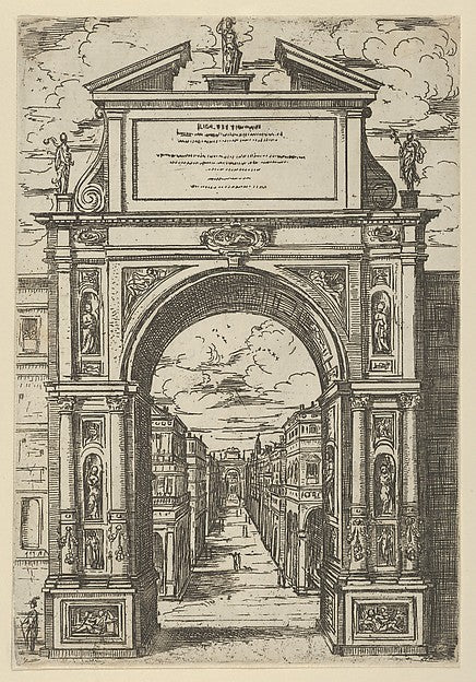 Triumphal arch surmounted by a statue representing the city of,16x12