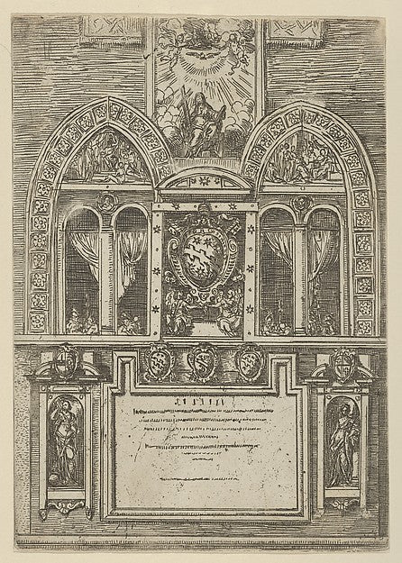 Facade of the Palazzo del Senato in Bologna with the Papal arm,  Poster Print Wall Art