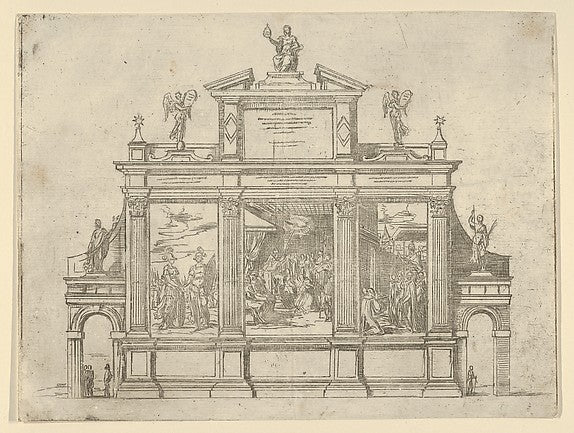 Facade of a triumphal monument with three scenes depicting dee,  Poster Print
