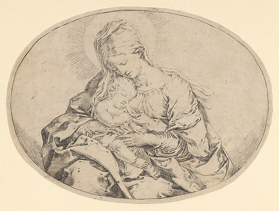 The Virgin holding the infant Christ  an oval composition c160,  Poster Print
