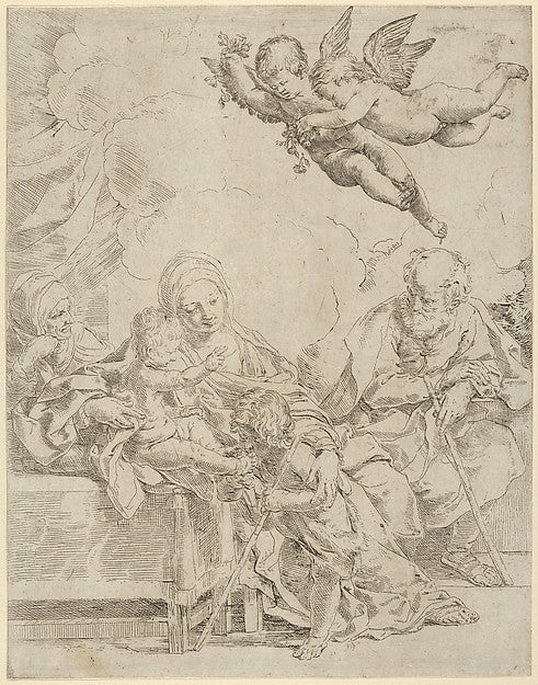 The Holy Family with young John the Baptist and Saint Elizabet,  Poster Print