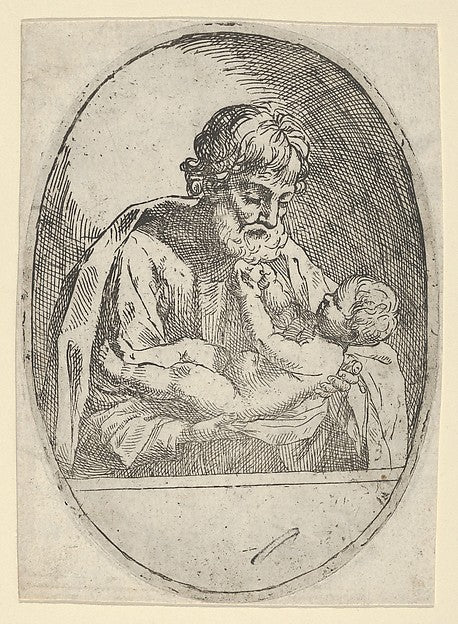 Saint Joseph holding the infant Christ  who raises up his hand,  Poster Print