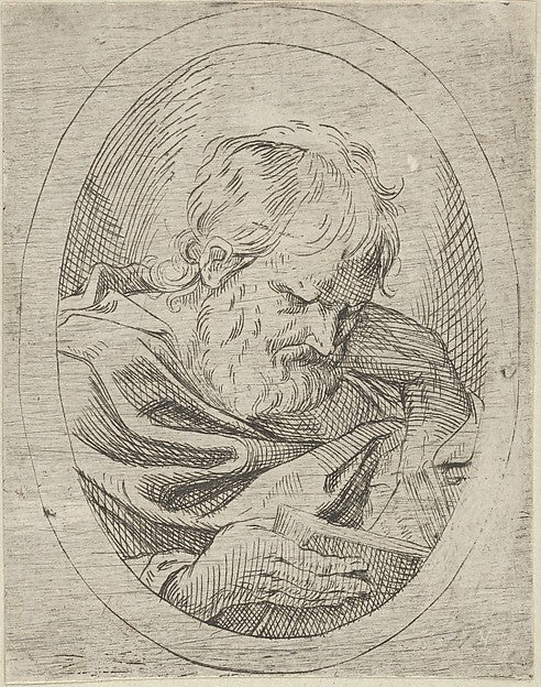 An apostle resting his head on his left hand and reading a boo,  Poster Print Wall Art