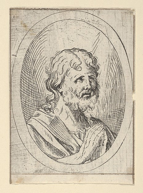 An apostle raising his eyes in prayer  in an oval frame  from ,  Poster Print
