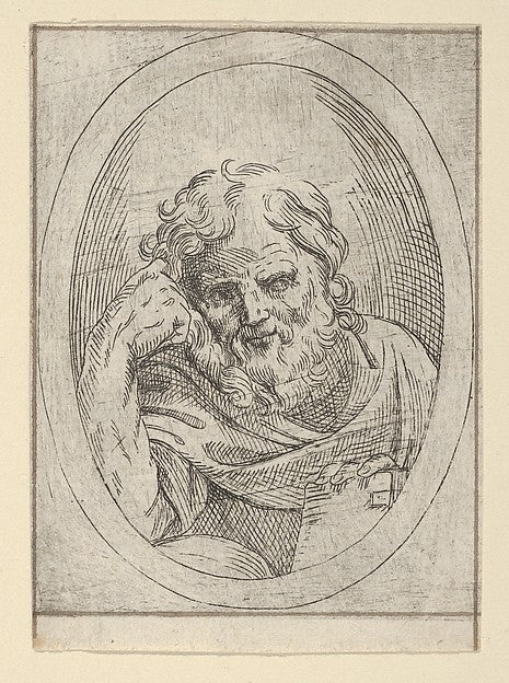 An apostle resting his head on his right hand and holding a bo,  Poster Print Wall Art