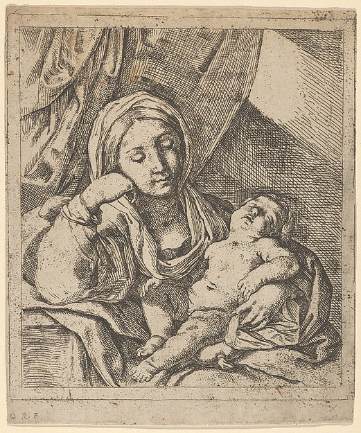 The Virgin seated  resting her head on her right hand and hold,  Poster Print Wall Art