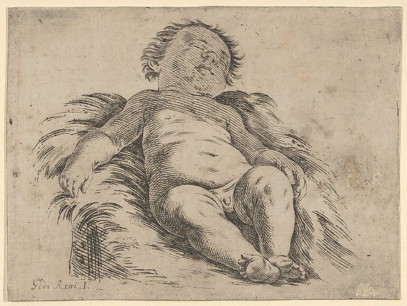 Sleeping child  partly in shadow  after Reni 17th cent-Anonymo,  Poster Print Wall Art