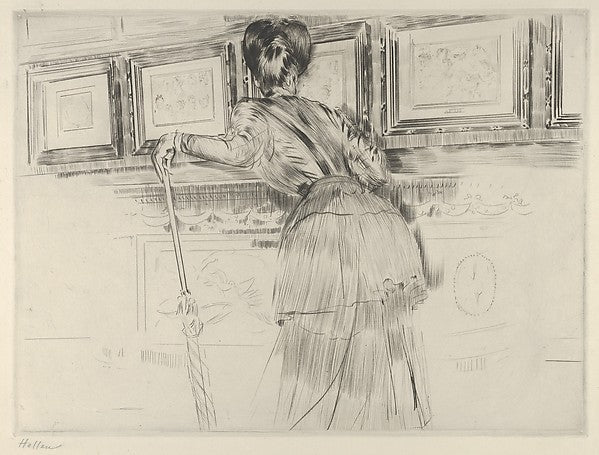 Madame Helleu Looking at the Watteau Drawings in the Louvre c1, Poster Print