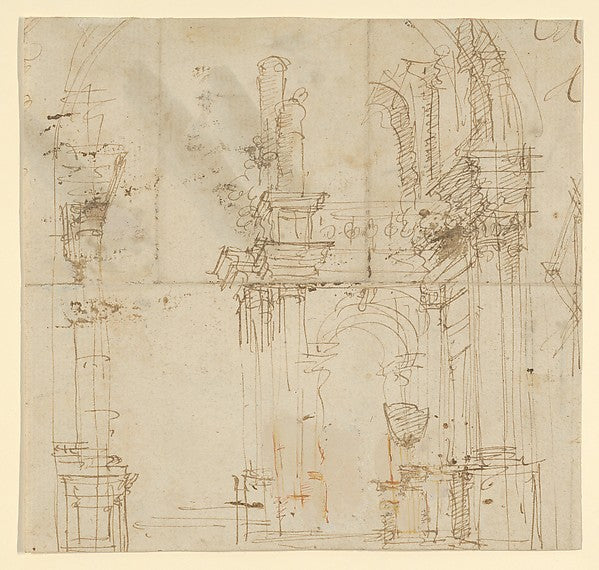 Anonymous, Italian , 18th century:Architectural drawing of arches 1700–1750, vintage artwork, 16x12