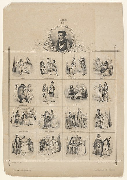 Victor Adam:Augustin-Eugène Scribe with Characters 19th cent-16x12"(A3) Poster