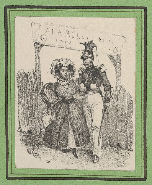 Victor Adam - Soldier with a woman on his arm in front of a wo, Poster Print Wall Art