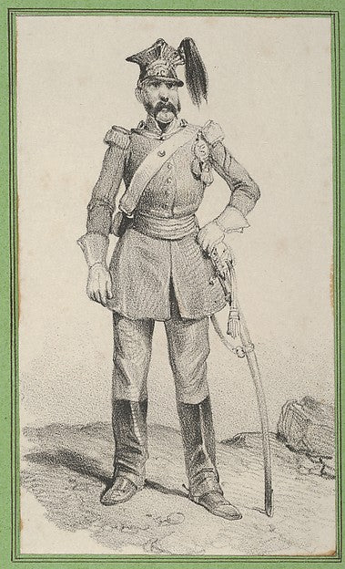 Victor Adam:Standing soldier with his hand on the helm of hi-16x12"(A3) Poster