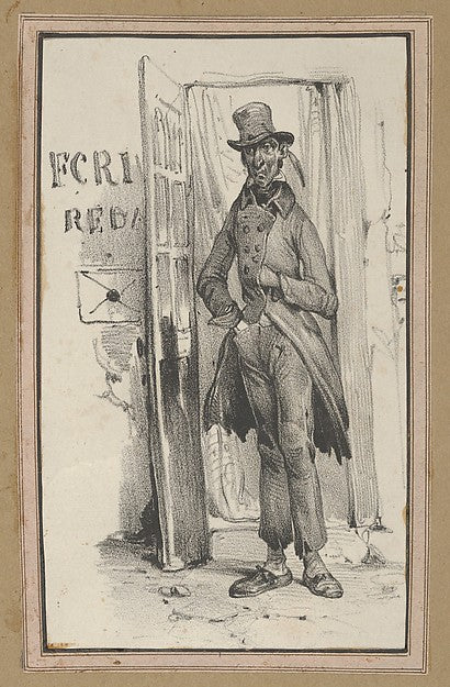 Victor Adam:Man standing in a doorway mid–19th century-16x12"(A3) Poster