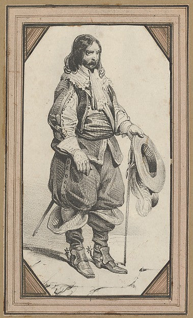 Victor Adam:Man holding a cane and a hat mid–19th century-16x12"(A3) Poster