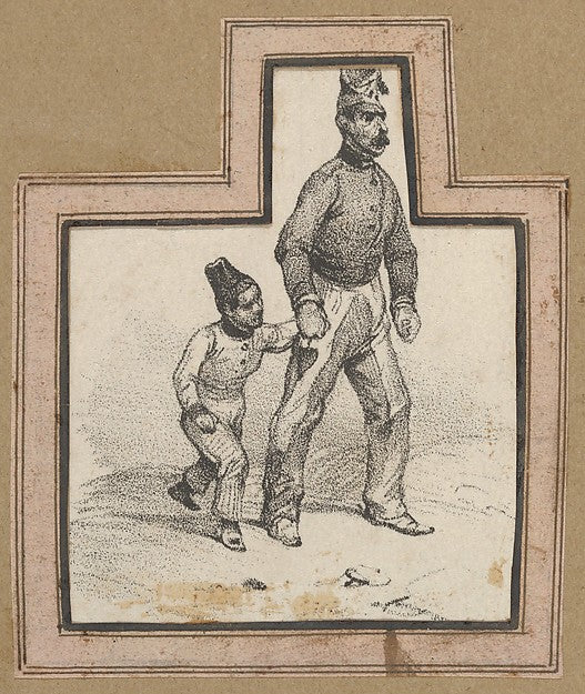 Victor Adam:Man holding hands with a boy mid–19th century-16x12"(A3) Poster