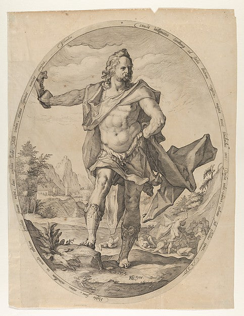 Nicolaes Braeu , After Hendrick Goltzius:Samson from Heroes -16x12"(A3) Poster