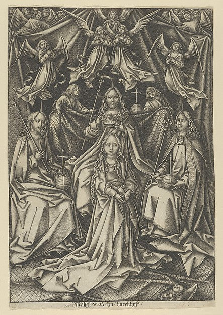 Israhel van Meckenem - The Coronation of the Virgin from The L, Poster Print Wall Art