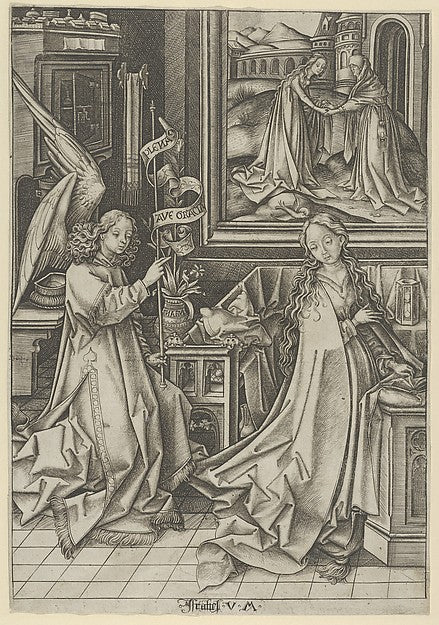 Israhel van Meckenem - The Annunciation from The Life of the V, Poster Print Wall Art