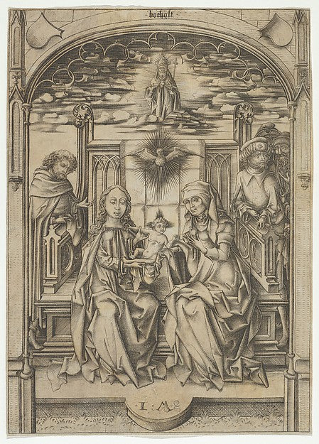 Israhel van Meckenem - The Holy Family with St. Anne , Poster Print Wall Art