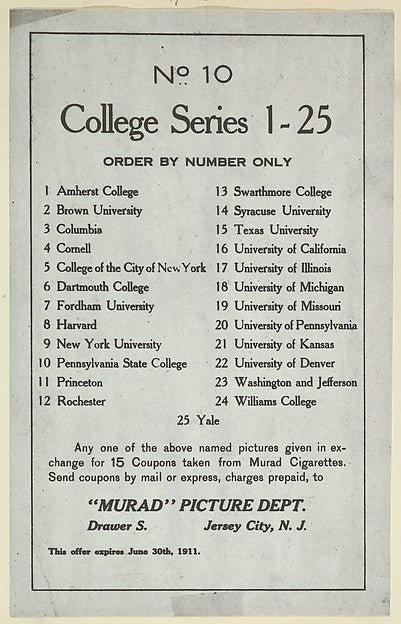 :No. 10 College Series 1-25 version two of card back part of-16x12"(A3) Poster