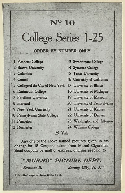 :No. 10 College Series 1-25 version one of card back part of-16x12"(A3) Poster