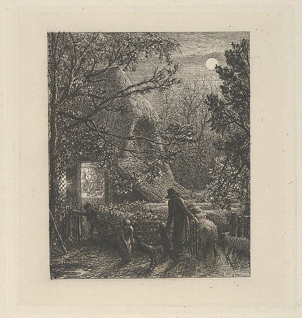 Christmas  or Folding the Last Sheep 1850-Samuel Palmer, Poster Print