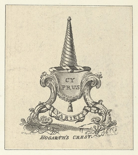 Said to be designed by William Hogarth:Hogarth's Crest c1790-16x12