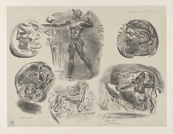 Studies of Six Greek Coins 1825-Eugène Delacroix,  Poster Print Wall Art