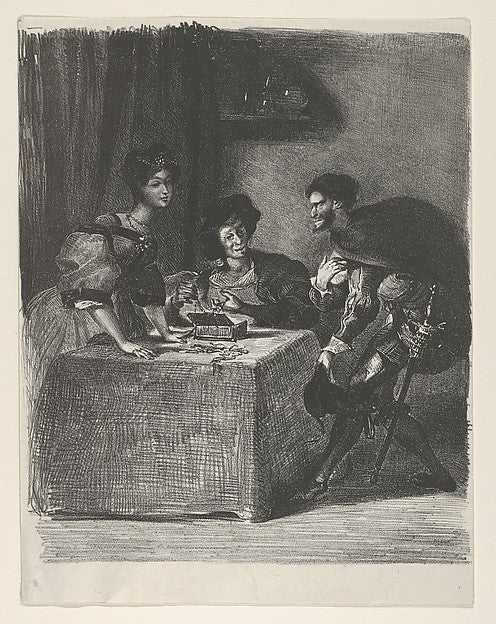 Mephistopheles presents himself to Martha  1825–27-Eugène Dela,  Poster Print Wall Art