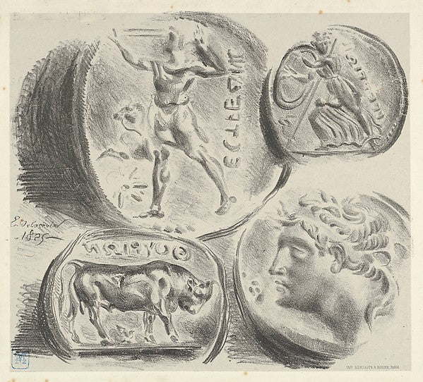 Studies of Four Greek Coins 1825-Eugène Delacroix,  Poster Print Wall Art