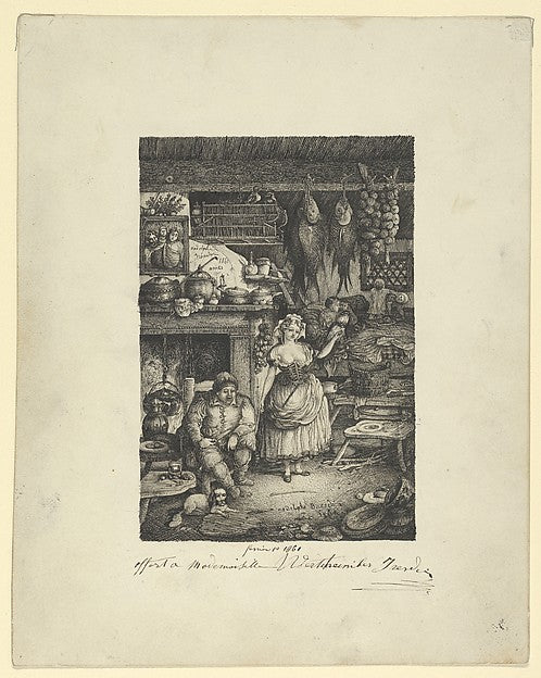 Peasants' interior with spinner 1860-Rodolphe Bresdin, Poster Print