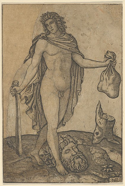 David standing  sword in lowered right hand  sack in the left,16x12"(A3) Poster