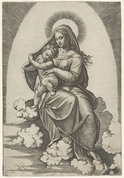 Madonna and Child c1512–16-Marcantonio Raimondi  c1480–before,16x12"(A3) Poster