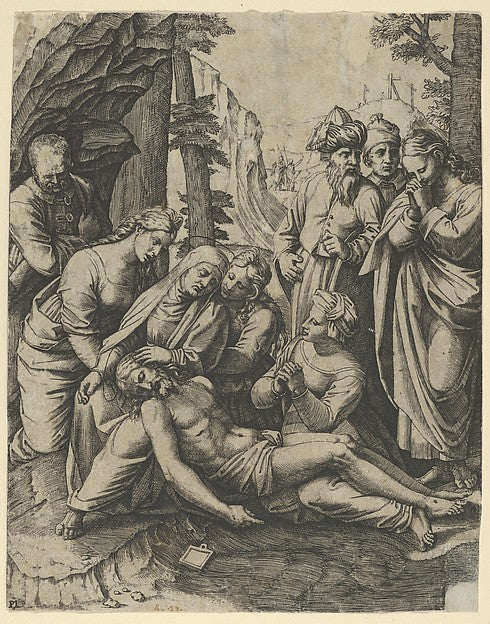 The lamentation of the dead Christ who is supported by the Vir,16x12"(A3) Poster
