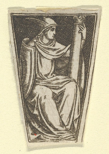 The cardinal virtue of Fortitude represented by a seated woman, Poster Print