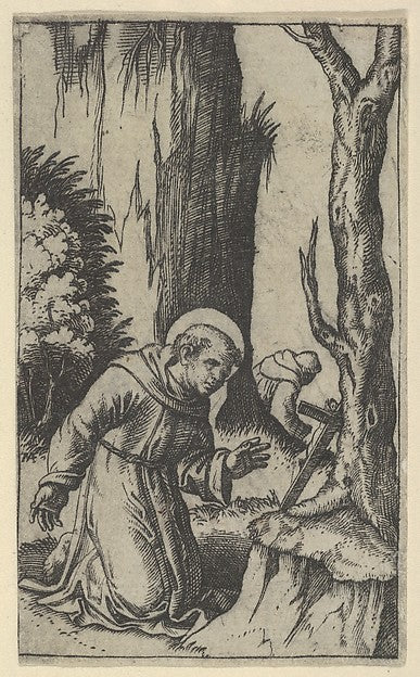 Saint Francis of Assisi praying before a crucifix  from the se,16x12"(A3) Poster