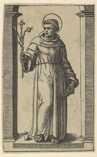 Saint Anthony of Padua standing  lillies in his raised right h,16x12"(A3) Poster