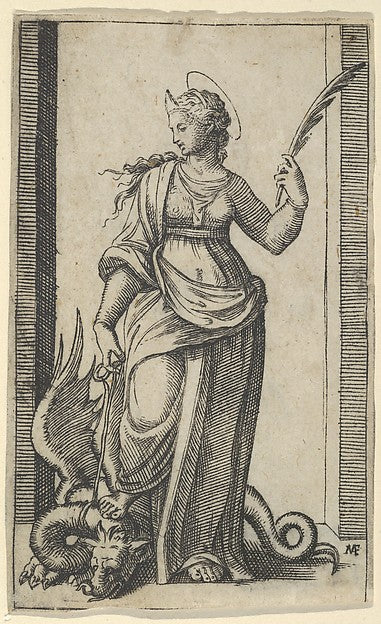 Saint Margaret standing  a dragon at the left  from the series,16x12"(A3) Poster