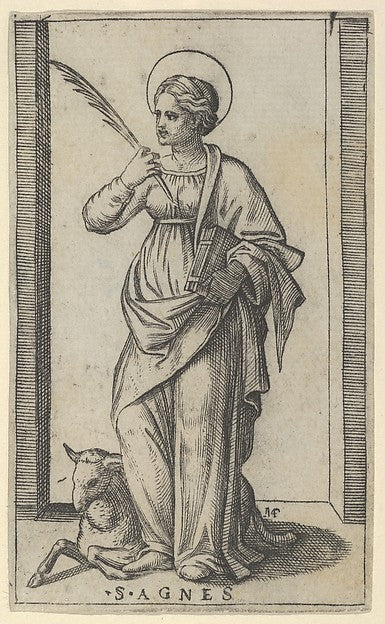 Saint Agnes standing a holding a palm in her right hand  a she,16x12"(A3) Poster