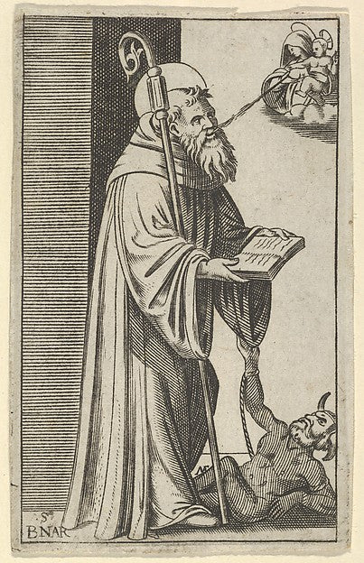 Saint Bernard standing holding an open book  a chained dragon,16x12"(A3) Poster