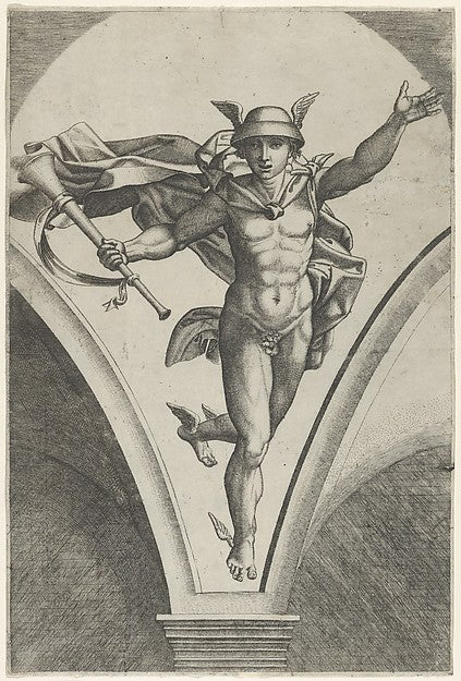 Mercury descending from the sky a trumpet in his right hand af,16x12"(A3) Poster