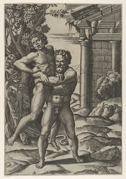 Hercules holding Antaeus by the waist and lifting him off his,16x12"(A3) Poster